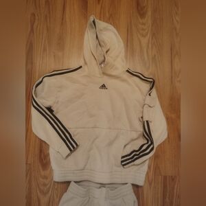 Adidas Cream Hoodie with Black Stripes With Pants Set